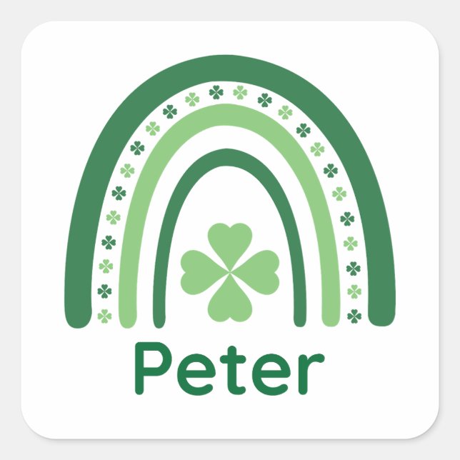 Adesivo Quadrado Peter Name Clover Boho Rainbow (Frente)