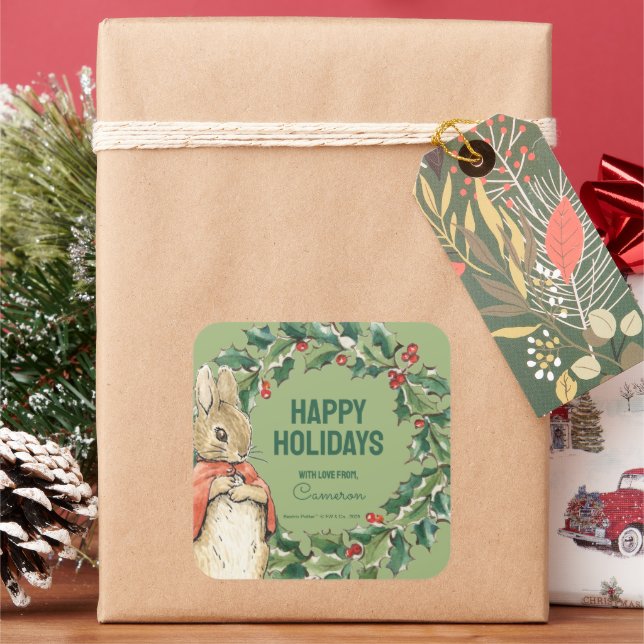 Adesivo Quadrado Peter Rabbit | Feliz Natal De (Feriado)