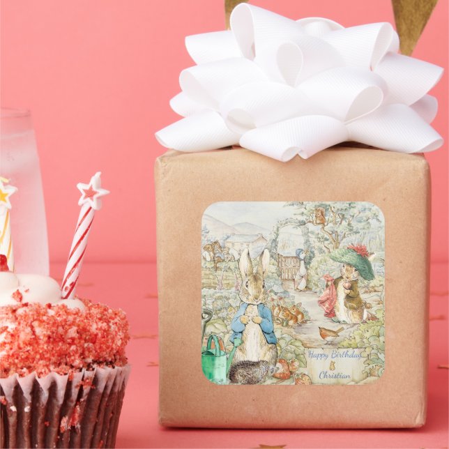 Adesivo Quadrado Peter the Rabbit Garden Storybook Birthday (Festa)
