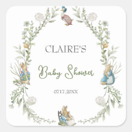 Adesivo Quadrado Peter the Rabbit Wildflower Watercolor Chá de fral