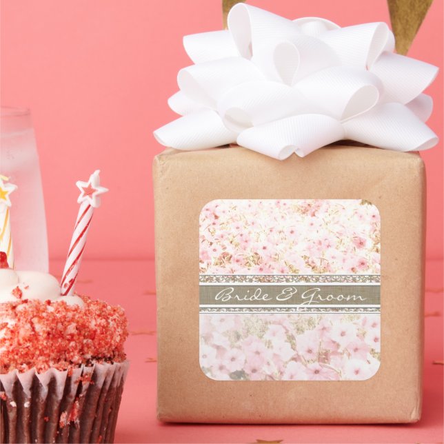 Adesivo Quadrado Petunia Rosa Em Vinhetas De Gradação Brancos Elega (Festa)