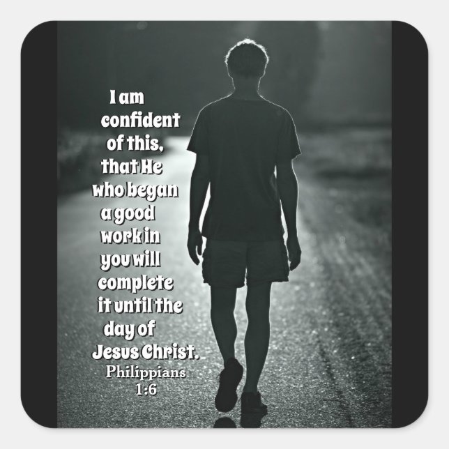 Adesivo Quadrado Philippians 1:6 Aquele que começou uma boa Bíblia  (Frente)