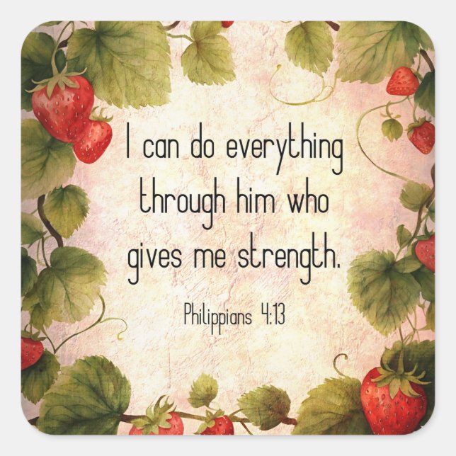 Adesivo Quadrado Philippians 4:13 Verso de Bíblia no Design do Eter (Frente)