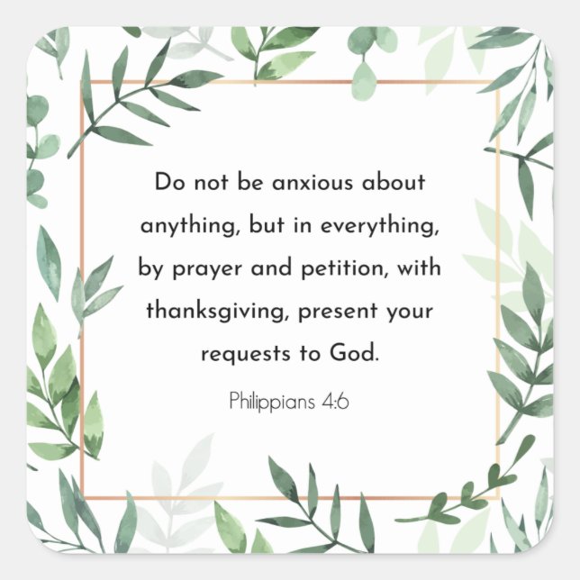 Adesivo Quadrado Philippians 4:6, Bíblia Verse (Frente)