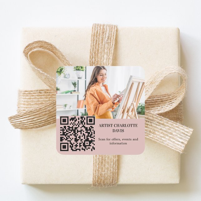 Adesivo Quadrado Photo artist designer dusty rose pink QR code (Criador carregado)