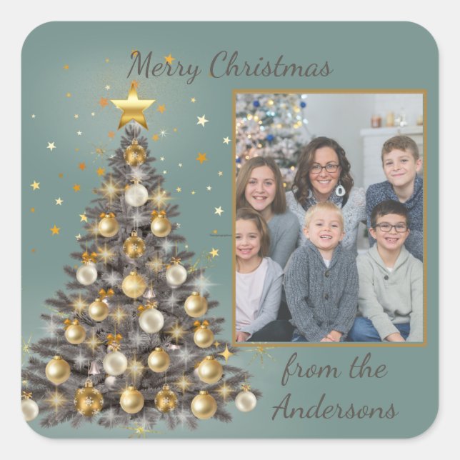 Adesivo Quadrado Photo Christmas Sticker - Elegant Style Blue (Frente)