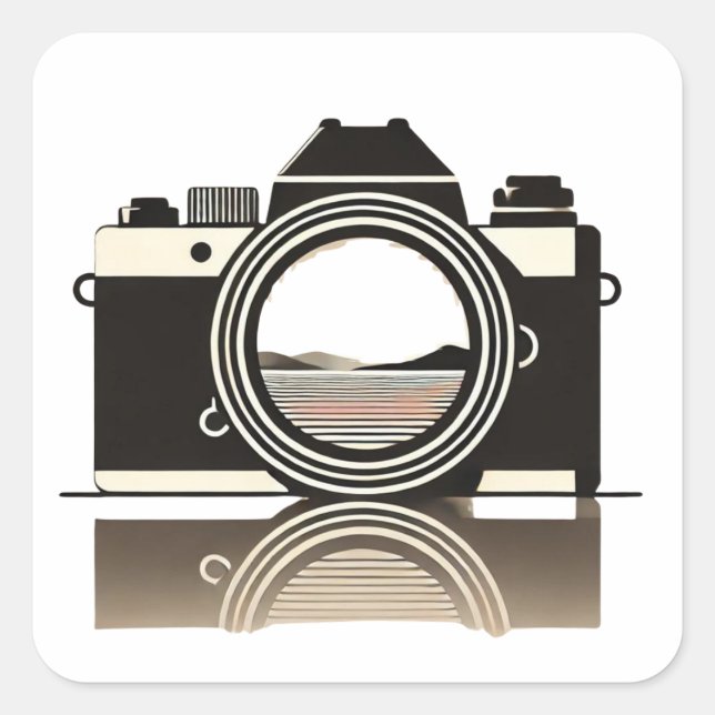 Adesivo Quadrado Photography Minimalist Camera with Landscape Refle (Frente)