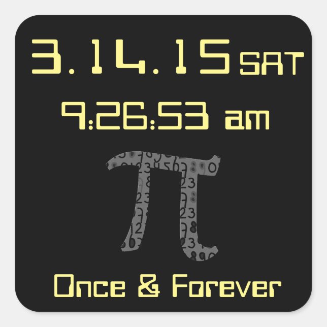 Adesivo Quadrado Pi Day March 2015 Custom Design Sticker (Frente)