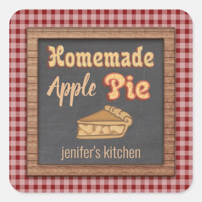 Adesivo Quadrado Piada de maçã caseira de folha de cálculo (Frente)