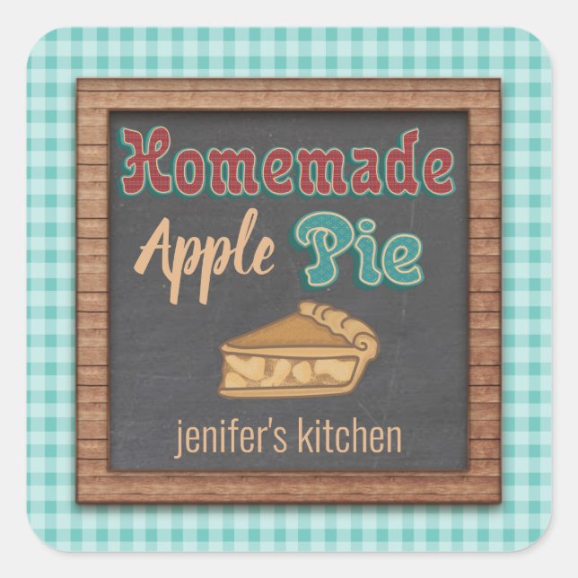 Adesivo Quadrado Piada de maçã caseira de folha de cálculo (Frente)