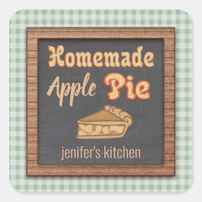 Adesivo Quadrado Piada de maçã caseira de folha de cálculo (Frente)