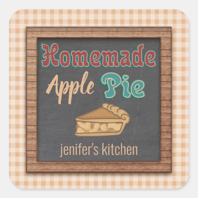 Adesivo Quadrado Piada de maçã caseira de folha de cálculo (Frente)