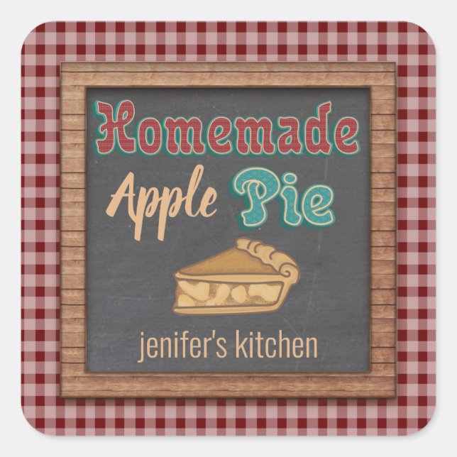 Adesivo Quadrado Piada de maçã caseira de folha de cálculo (Frente)