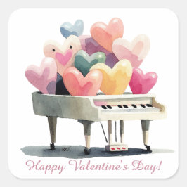 Adesivo Quadrado Piano of Love Hearts Valentine's Day