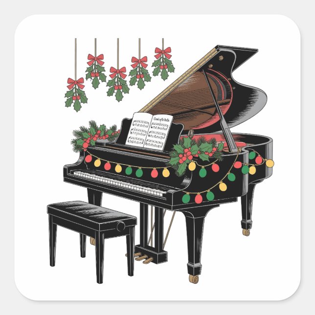 Adesivo Quadrado Piano Player Xmas Lighting Santa Playing  (Frente)