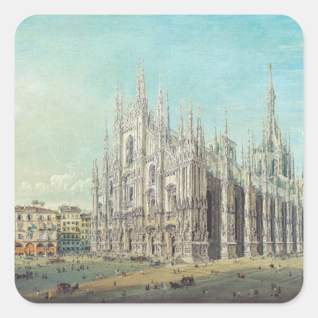 Adesivo Quadrado Piazza del Duomo em Milão, por Carlo Bossoli (Frente)