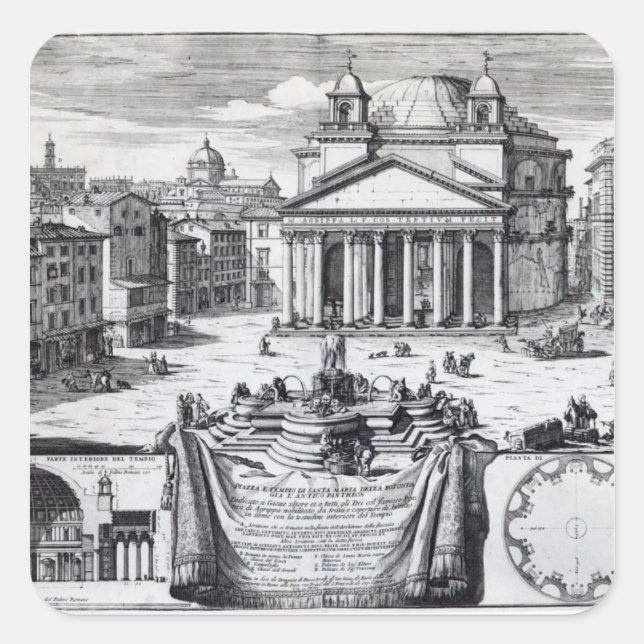 Adesivo Quadrado Piazza della Rotonda com vista ao Pantheon (Frente)
