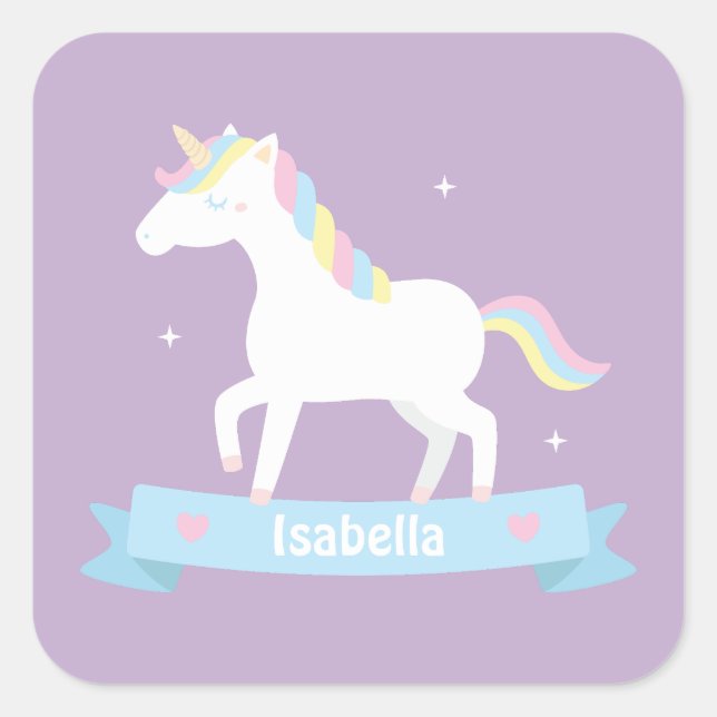 Adesivo Quadrado Picaretas personalizadas do Unicorn Pastel Bonitas (Frente)