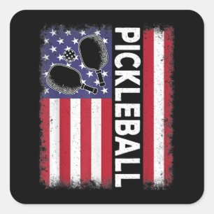 Adesivo Quadrado Pickleball American Flag Engraçado Pickleball Vi