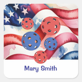 Adesivo Quadrado Pickleball  American themed for 4th July 