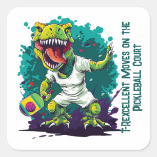 Adesivo Quadrado Pickleball engraçado Dino-mite