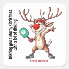 Adesivo Quadrado Pickleball 🎄 Feliz Natal, texto personalizado