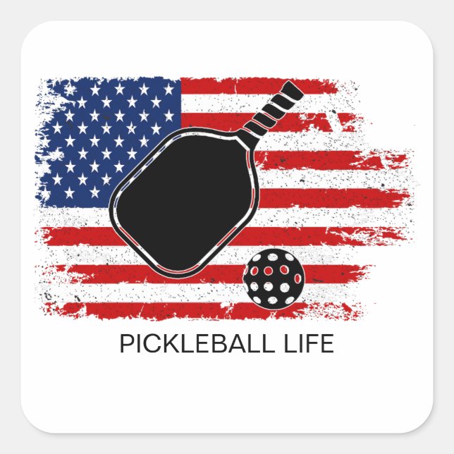 Adesivo Quadrado Pickleball Patriótico Americano Personalizado (Frente)