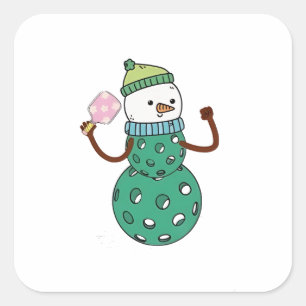 Adesivo Quadrado Pickleball Snowman Engraçado Natal Natal