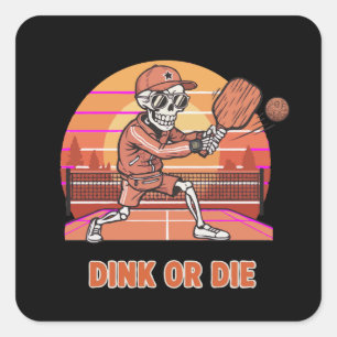 Adesivo Quadrado Picles Divertidos ou Morra Esqueleto do Pickleball