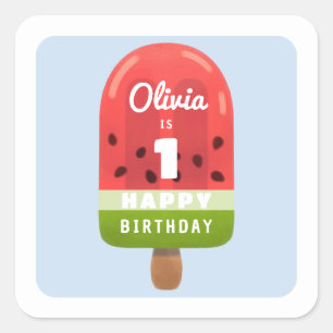 Adesivo Quadrado Picolé de Melão Fofo Feliz Aniversário