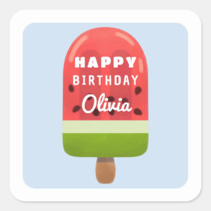 Adesivo Quadrado Picolé de Melão Fofo Feliz Aniversário