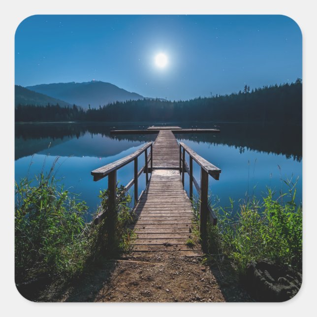 Adesivo Quadrado Píer à noite sob lua cheia (Frente)