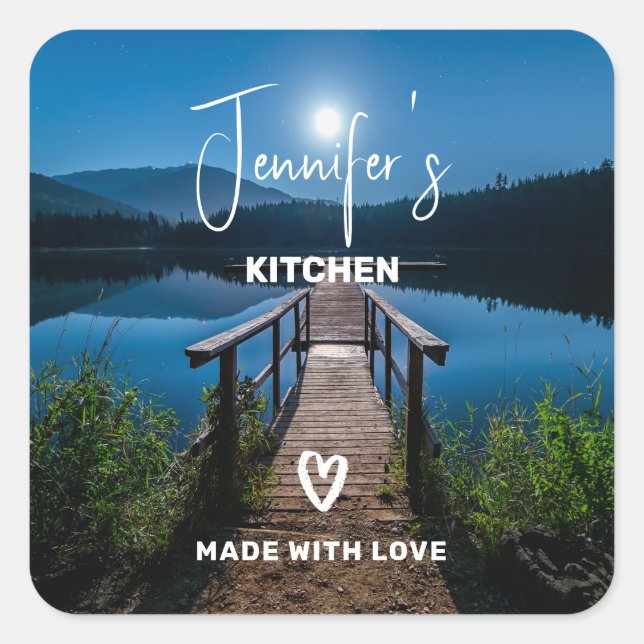 Adesivo Quadrado Píer à noite sob uma cozinha lua cheia (Frente)