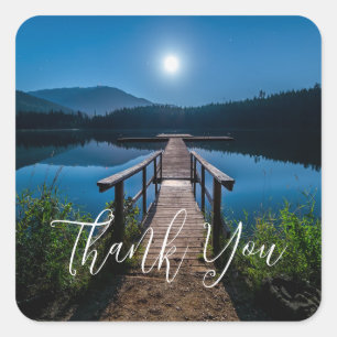 Adesivo Quadrado Pier at Night debaixo de uma lua cheia Obrigado