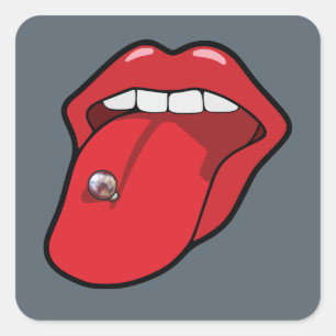 Adesivo Quadrado Piercing de Língua no Estilo Pop Art com Metálico