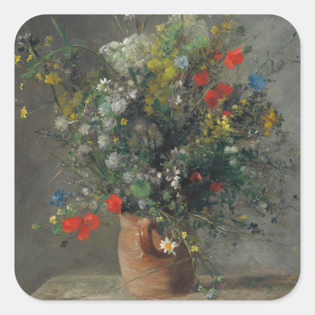 Adesivo Quadrado Pierre-Auguste Renoir - Flores num Vase 1866 (Frente)