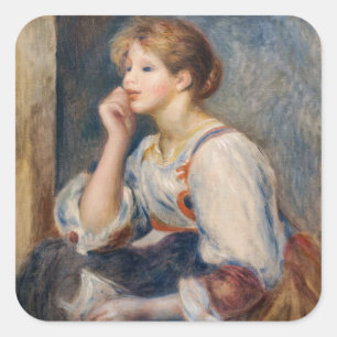 Adesivo Quadrado Pierre-Auguste Renoir - Mulher com Letra