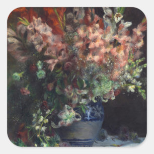 Adesivo Quadrado Pierre-Auguste Renoir Vintage Gladioli em um vaso 