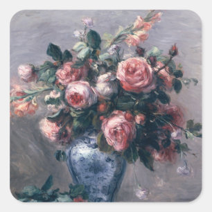 Adesivo Quadrado Pierre um vaso de Renoir   dos rosas