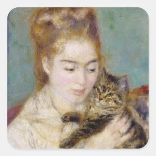 Adesivo Quadrado Pierre uma mulher de Renoir com um gato