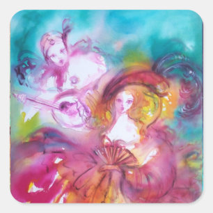 Adesivo Quadrado PIERROT E ARLECCHINA Venetian Carnaval,