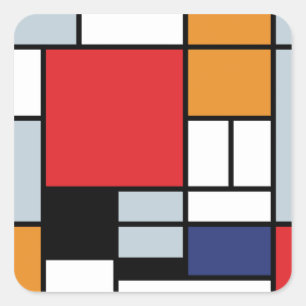 Adesivo Quadrado Piet Mondrian - Composição com Grande Plano Vermel