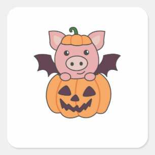 Adesivo Quadrado Pig Halloween Pumpkin Bat Costume