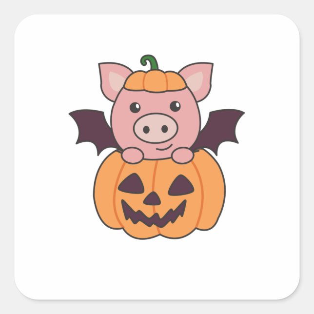 Adesivo Quadrado Pig Halloween Pumpkin Bat Costume (Frente)