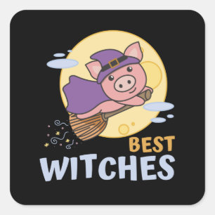 Adesivo Quadrado Pig Halloween Witch Kids Bruxas Melhores Bruxas