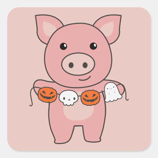 Adesivo Quadrado Pig Happy Halloween Pumpkin Bat Costume Square Sti (Frente)