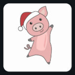 Adesivo Quadrado Pig Merry Christmas Animals Pigs<br><div class="desc">The pig for Christmas with fairy lights. Funny animals with gifts and snow for the holidays. Also funny for Christmas in July. Pigs are cute animals and perfect for Christmas.</div>