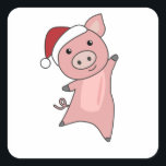 Adesivo Quadrado Pig Merry Christmas Animals Pigs<br><div class="desc">The pig for Christmas with fairy lights. Funny animals with gifts and snow for the holidays. Also funny for Christmas in July. Pigs are cute animals and perfect for Christmas.</div>