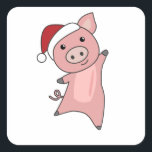 Adesivo Quadrado Pig Merry Christmas Animals Pigs<br><div class="desc">The pig for Christmas with fairy lights. Funny animals with gifts and snow for the holidays. Also funny for Christmas in July. Pigs are cute animals and perfect for Christmas.</div>