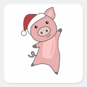 Adesivo Quadrado Pig Merry Christmas Animals Pigs
